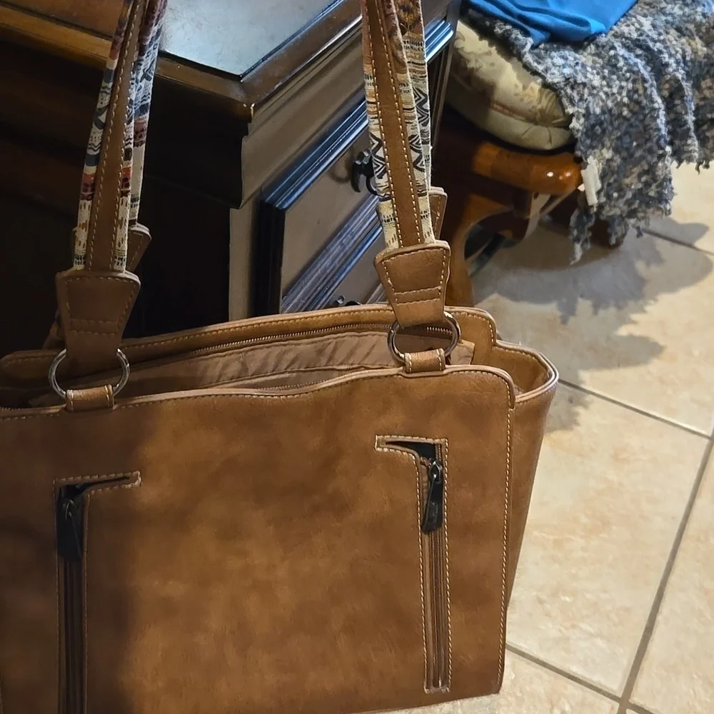 Brown Patterned Women's Bag, Justin, EUC, Leather